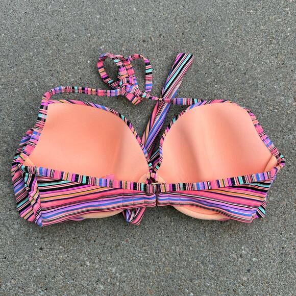 Victoria's Secret 34DD The Wrap Halter Bikini Top Pink Orange Purple Stripe - Picture 3 of 7